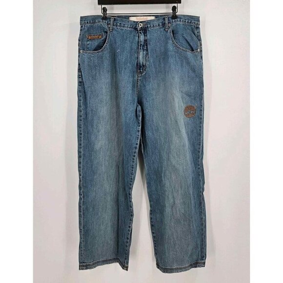 Timberland Mens Vtg Y2K Baggy Wide Leg Logo Blue Denim Jeans Sz 42